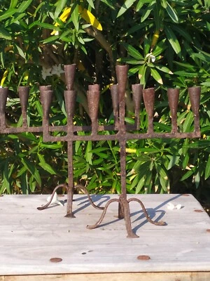 Rare Paire Anciens Candélabres  7 Branches  en Fer Forgé Haute Époque  - Photo 1/4