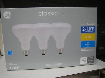 GE Classic 65-Watt EQ LED BR30 Soft White Floodlight  3 Bulbs 650 Lumens Soft Wt - Image 1 of 4