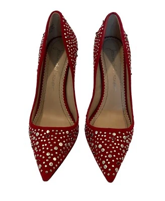 Bombas de salto Jean-Michel Cazabat camurça vermelha enfeitada 4” 38 1/2 - Imagem 1 de 4