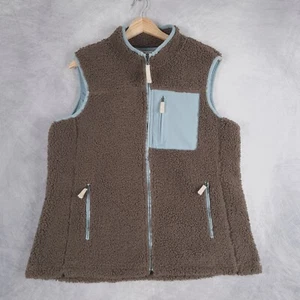 ORVIS Mad River Sherpa Fleece Vest Womens Large Brown Blue High Pile Gorpcore - Picture 1 of 16