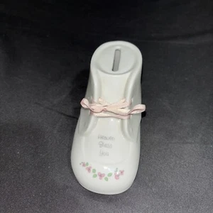 1990 Enesco Precious Moments "Heaven Bless You" Baby Girl Shoe Bank - Picture 1 of 24