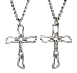 Men's Stainless Steel Fishers Of Men Cross Necklace - Matthew 4:19 - Picture 1 of 4