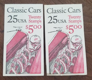 2 Booklets: 1988 25c Classic Cars Stamps, Booklet of 20, USA #BK164, MNH FV$10 - Picture 1 of 3
