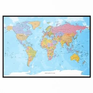 WORLD MAP POSTER PRINT EDUCATIONAL SCHOOL WALL ATLAS MAP CHART A5 A4 A3 A2 A1 - Picture 1 of 10