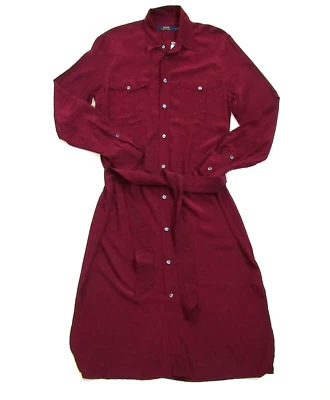 NWT Polo Ralph Lauren Crepe Midi in Red Oxblood Belted Utility Shirt Dress 12 - Image 1 of 4