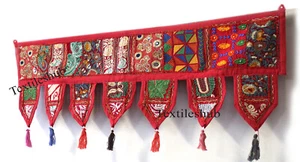 Indian Red Patchwork Toran Embroidery Door Valances Vintage Wall Hanging Decor - Picture 1 of 3