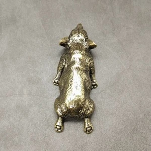 Pure Copper Corgi Puppy Figurines Brass Animal Dog Ornament Paperweight Tea Pets - Picture 1 of 7