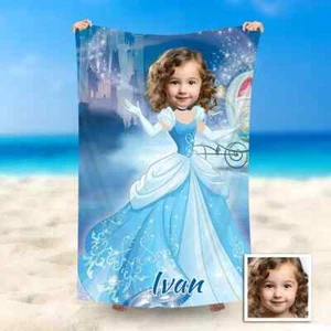 Custom Photo & Name Beach Towel, Personalzied Princess Swimming Towel, Gift - Picture 1 of 1