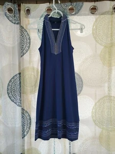 White House Black Market Persian Blue Embroidered Trim Jersey Dress Sz XXS - Picture 1 of 6