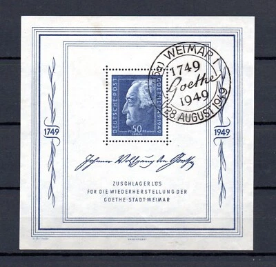 Russian occup of Germany 1949 sheet Goethe stamp (Michel Block 6) nice used - Image 1 of 2