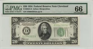 1934 $20 Federal Reserve Note Cleveland Fr# 2054-D PMG Gem66 - Picture 1 of 2