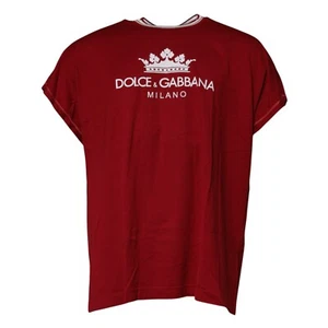 DOLCE & GABBANA T-shirt Red Logo Crown Cotton Crew Neck Men IT50/US40/L 370usd - Picture 1 of 6