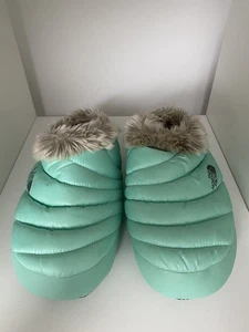 The North Face green padded faux fur trim slippers size UK 5.5-7 - Picture 1 of 5