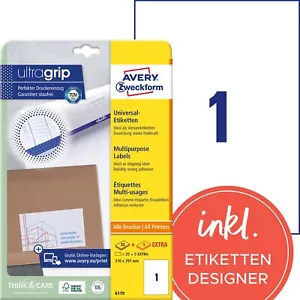 Avery Zweckform 6119 Universal Labels 210 x 297 mm 25 Sheets White 210 x 297 mm  - Picture 1 of 6