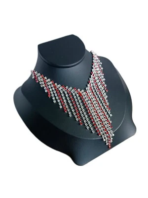 KETTE  Statement Collier Rot/Klar Quaste Aluminium Modeschmuck  - Bild 1 von 2
