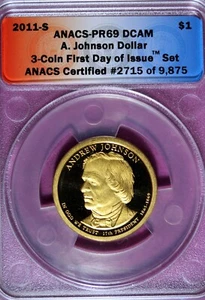 2011 - S ANACS PR69 DCAM Andrew Johnson Dollar! #B45722 - Picture 1 of 2