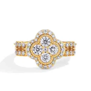2ct VVS1 D Excellent 18K Yellow Gold Lab Created Ring Diamond Test Certified - Picture 1 of 3