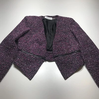 Traje Blazer Chaqueta Calvin Klein Talla 8P Rosa Blanco Tweed Tejido Cremallera Detalle Carrera Foto 1 de 4