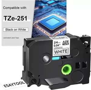 Cinta de etiqueta negra sobre blanca TZ-251 para Brother P-touch PT-1910 0,94" TZe-251 1-100 - Imagen 1 de 20