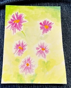 1Original Flower Marker Kunstkarte ACEO Dorisann1022 Stillleben rosa lila wild - Bild 1 von 4