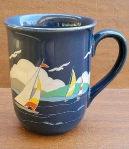 Vintage Otagiri Japan Kaffee/Teebecher blau mit Segelboot Maritim - Bild 1 von 9