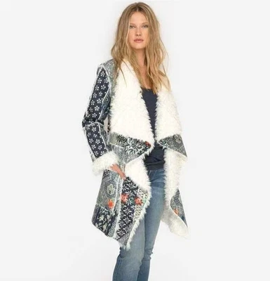 Nuevo sin etiquetas Abrigo Chaqueta Johnny Was Biya Patchwork Piel e Imitación Gamuza Bolsillos Talla S Foto 1 de 4