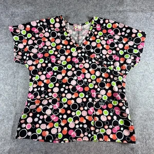 Peaches Uniforms  IZZU Scrub Top Women's Polka Dot V Neck Black  MULTICOLOR - Picture 1 of 9