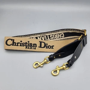 CHRISTIAN DIOR Logo Embroidered Shoulder Bag Strap Black Canvas/Leather - Picture 1 of 12