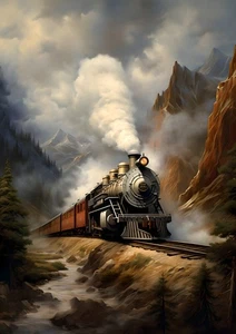 Steam Train Landscape Canvas Art Home Decor Wall Art Poster Prints Painting 107 - Picture 1 of 10
