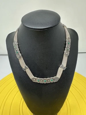 Elegante collar gargantilla de plata de ley con piedra esmeralda de 5 hilos 53 g 16 pulgadas Foto 1 de 4