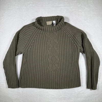 Suéter Liz Claiborne Cuello Alto Tejido con Cable Verde Oliva Algodón Mezcla Acrílico XL Foto 1 de 4
