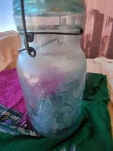 Vintage Atlas E-Z Seal Aqua Blue Canning Jar Wire Bail Glass Lid Quart Size - Imagen 1 de 11
