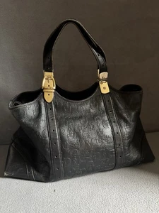 Gucci Black Calfskin Horsebit Embossed Gold Buckle Accent Shoulder Bag - Picture 1 of 16