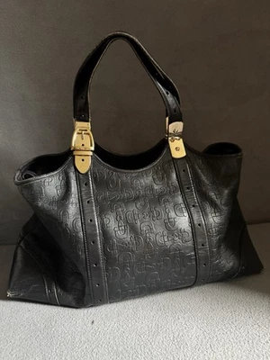 Gucci Black Calfskin Horsebit Embossed Gold Buckle Accent Shoulder Bag - Image 1 of 4