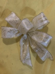Medium Size White And Gold Wedding Wishes Ribbon Bow - Picture 1 of 1