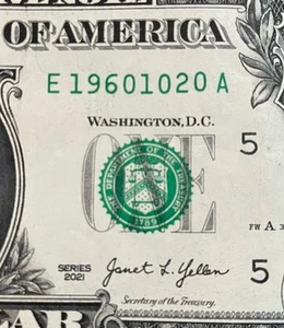 1960 October 20 Birthday Anniversary Note Fancy Serial Number $1 One Dollar Bill - Picture 1 of 4