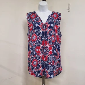 Liz Claiborne Damen Größe M Top Ärmellos Knopfleiste Blumenmuster Mehrfarbig V-Ausschnitt - Bild 1 von 9