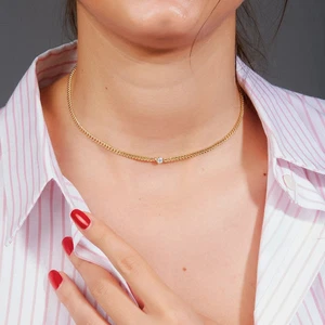 14K Gold Thick Cuban Chain Single Diamond Necklace, Lab-Grown Diamond Certified - Picture 1 of 5