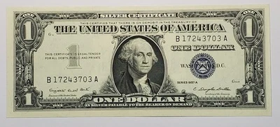 GEM Uncirculated 1957 A $1 Blue Seal Note, with serial# B17243703A - Image 1 of 2