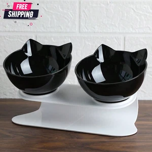 Pets Bowls Double Elevated Cat Bowls with 15° Tilt Anti-Vomiting Raised Pet Bowl - Picture 1 of 24