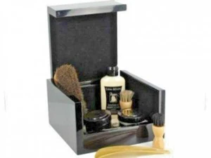 COFFRET A CIRAGE ENTRETIEN CUIRS EN BOIS LAQUE NOIR - Picture 1 of 9