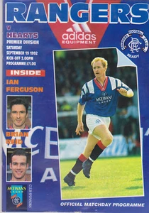 Programme / Programma Glasgow Rangers v Hearts 19-09-1992 - Bild 1 von 1