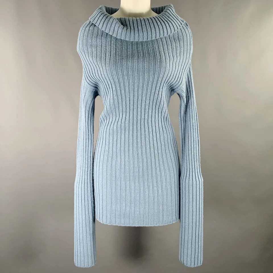 DOLCE & GABBANA Size 6 Blue Virgin Wool Blend Ribbed Sweater - Image 1 of 4