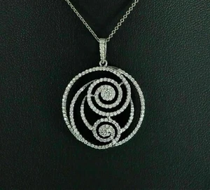 14K White Gold Over Round Lab-Created Diamond Swirl Wedding Cluster Pendant 1.5C - Picture 1 of 6