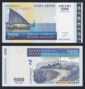 Banconota Madagascar 5000 ariary on 25000 francs 2003 P.-84 FDS/UNC - Imagen 1 de 1