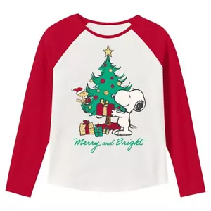 T-shirt natalizia neonato raglan salto fagioli arachidi snoopy "Merry & Bright" - 12M - Foto 1 di 1
