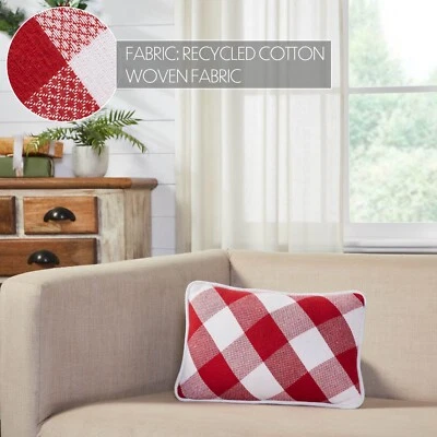 Annie Red Check PILLOW 9.5x14 Country Farmhouse Checkered Plaid White Piped Edge - Image 1 of 4