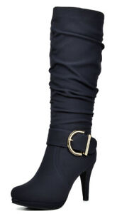 DREAM PAIRS Women Winter Fur Lined Stilettos Heel Side Zipper Knee High Boots