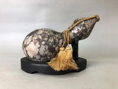 Y7611 OKIMONO gourd-shaped stone figurine stand Japan antique interior figure - Image 1 of 4