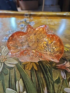 Vtg Lefton 1970 5102 5 1/2" Italian Glassware Blown Glass Ashtray Orange Silver - Picture 1 of 3